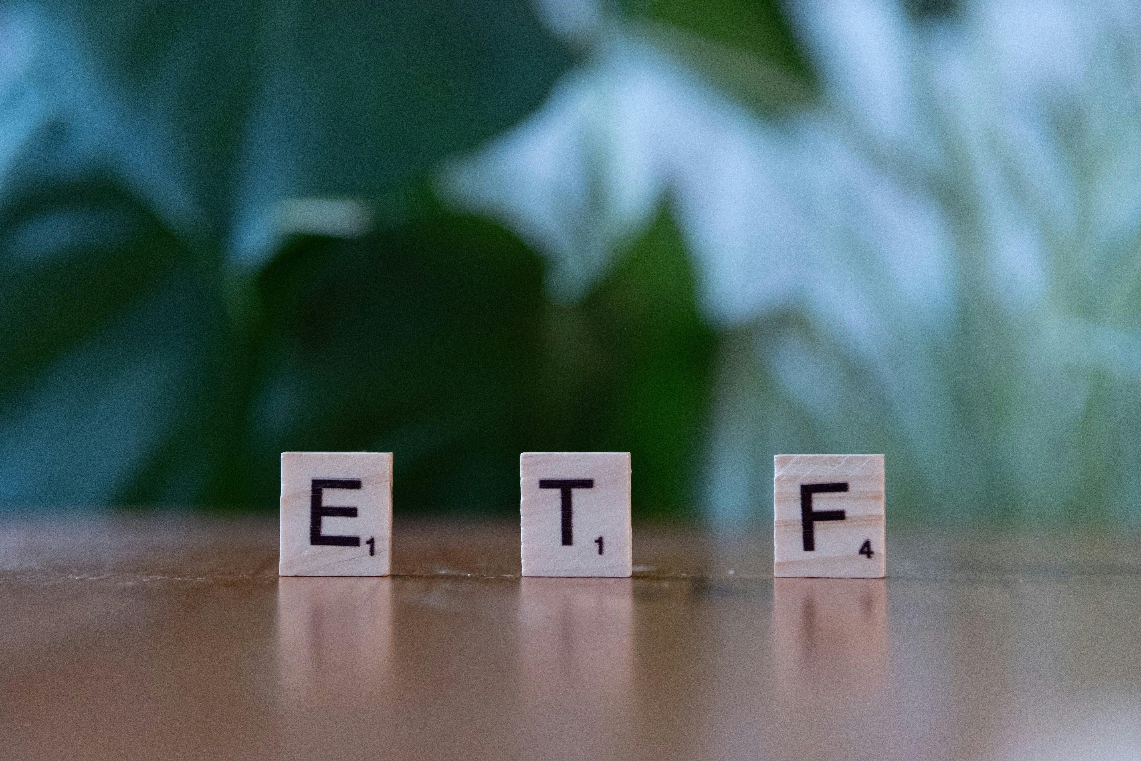Scrabble tiles spelling ETF